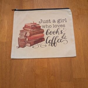 Cream Canvas Pouch - Book & Coffee Design